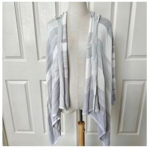 Line striped long hooded open cardigan